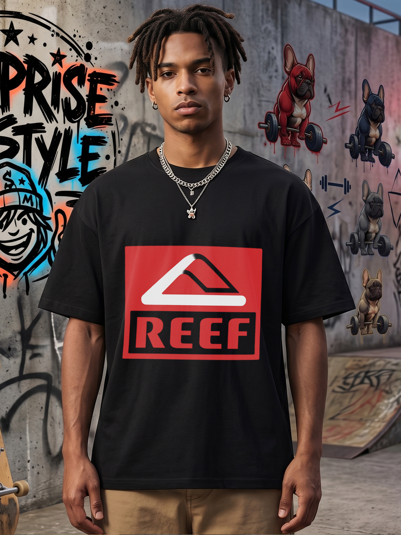 Men's Reef Logo Print T-Shirt Casual Round Neck Summer Lightweight Breathable Short Sleeve Tee for Outdoor Activities and Everyday Wear Adults