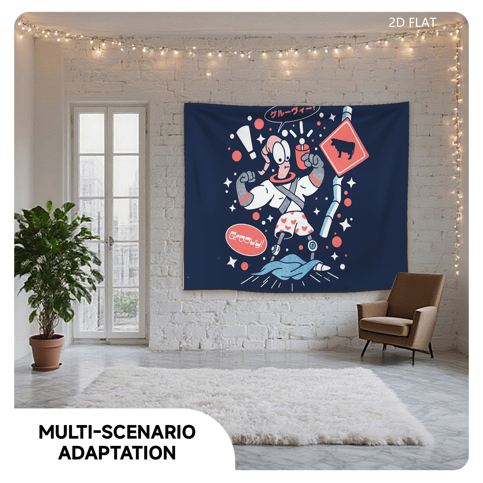 Pepe Le Pew in Space: Groovy Cow Sign with Retro Style - Tapestry