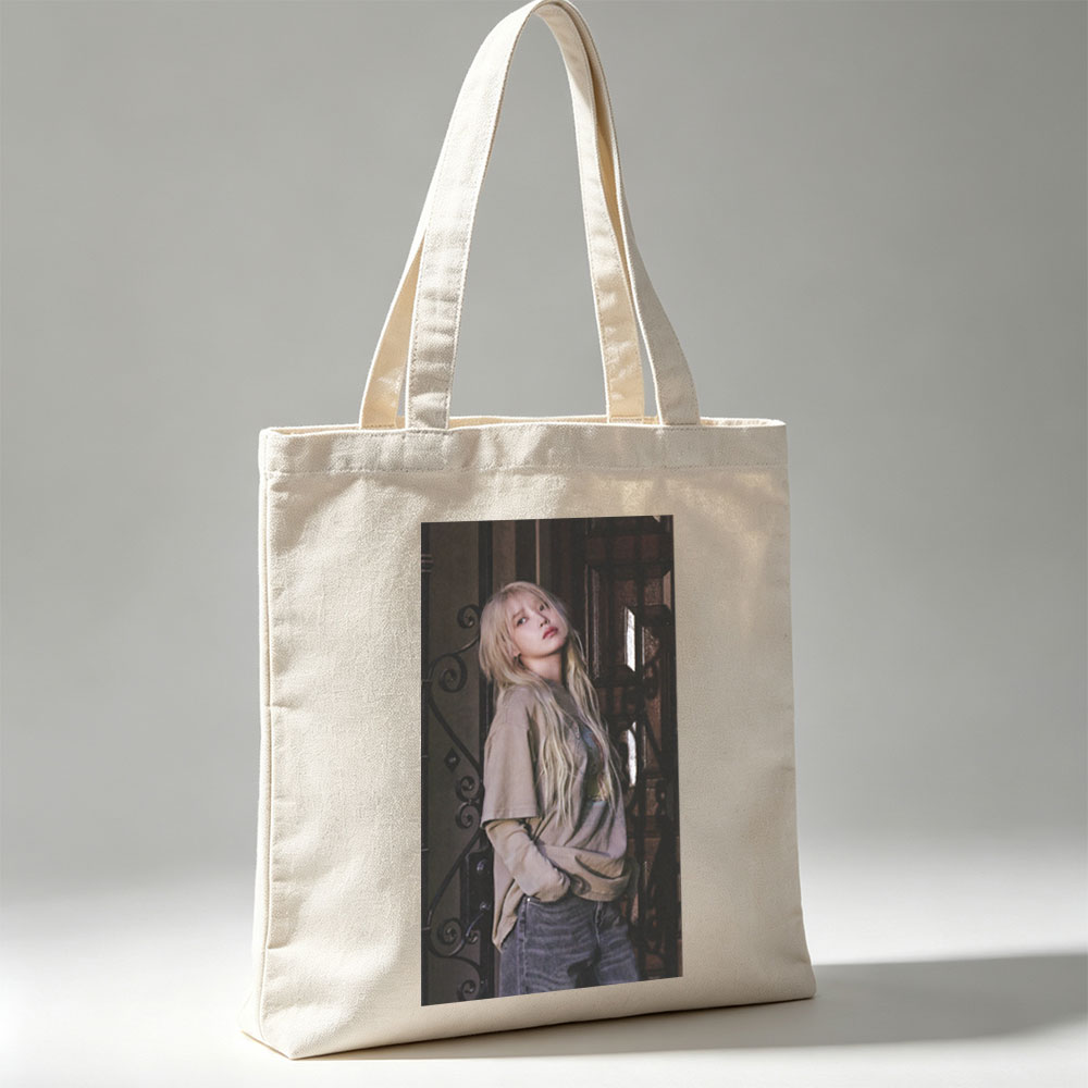 IVE Yujin in a Moody Urban Scene Wearing a Beige Oversized Sweater and Jeans - Canvas tote bags