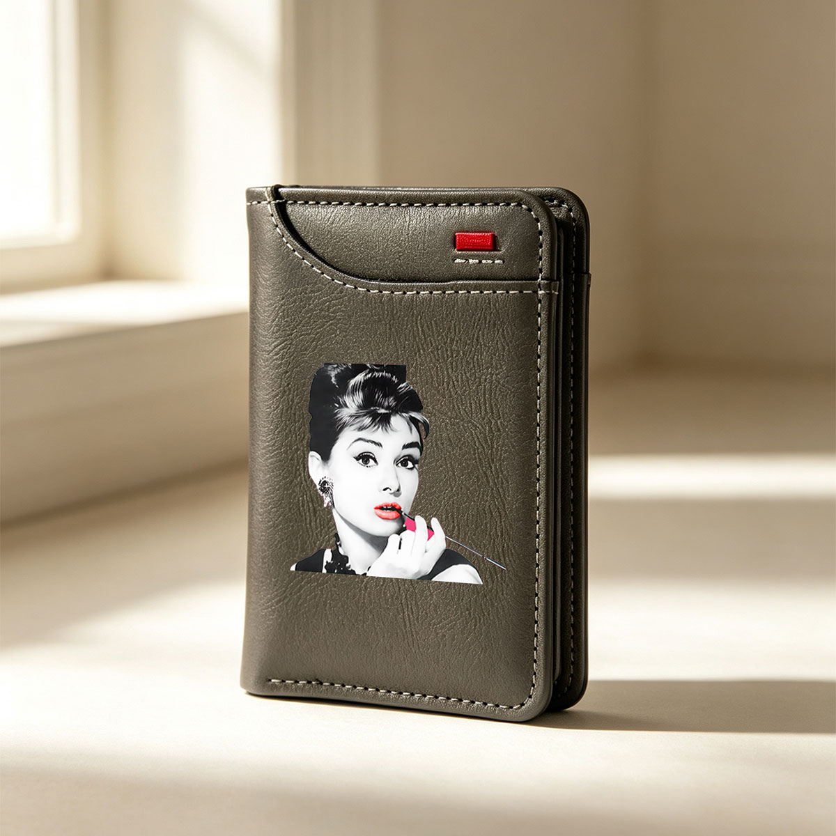 Audrey Hepburn Applying Red Lipstick - Vertical Style Wallet