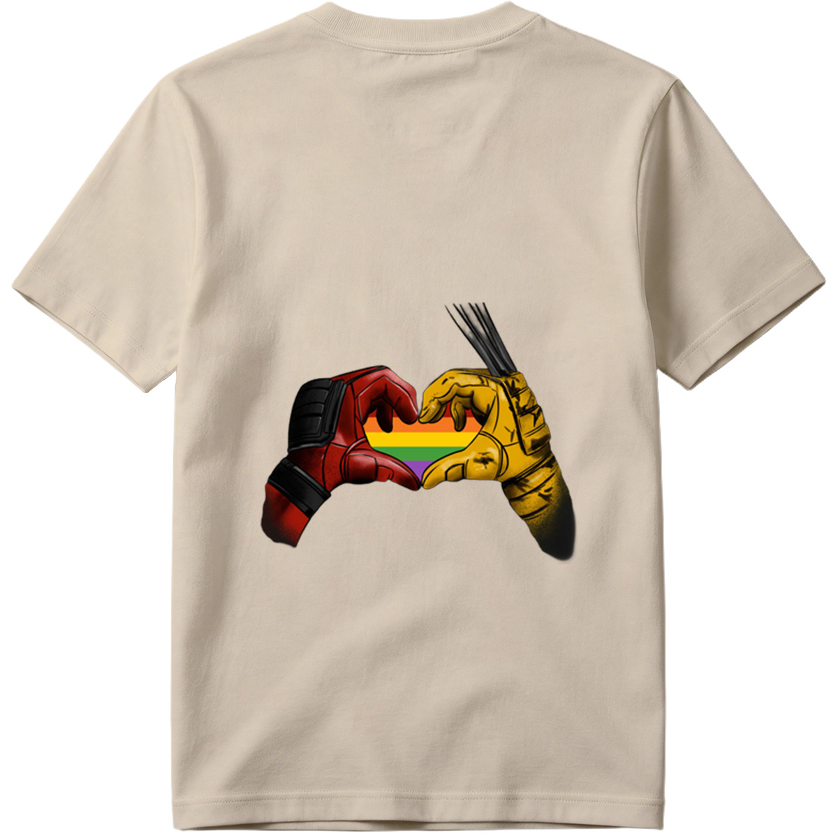 Deadpool and Wolverine Form a Rainbow Heart - Tee