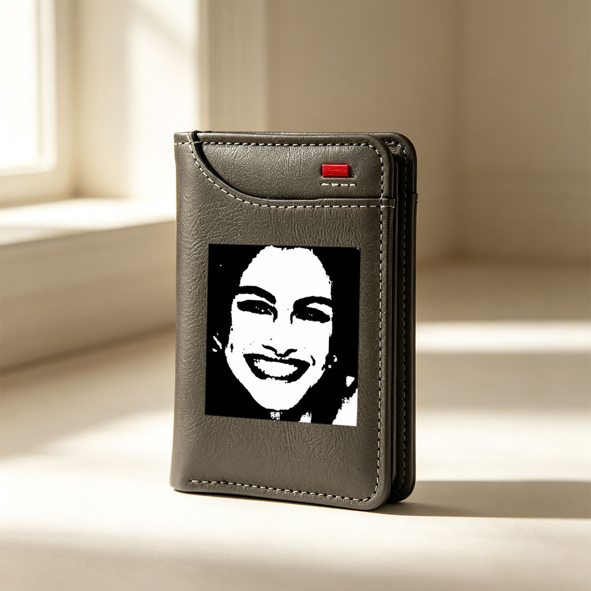 Smiling Woman Portrait in Black and White - Vertical Style Wallet