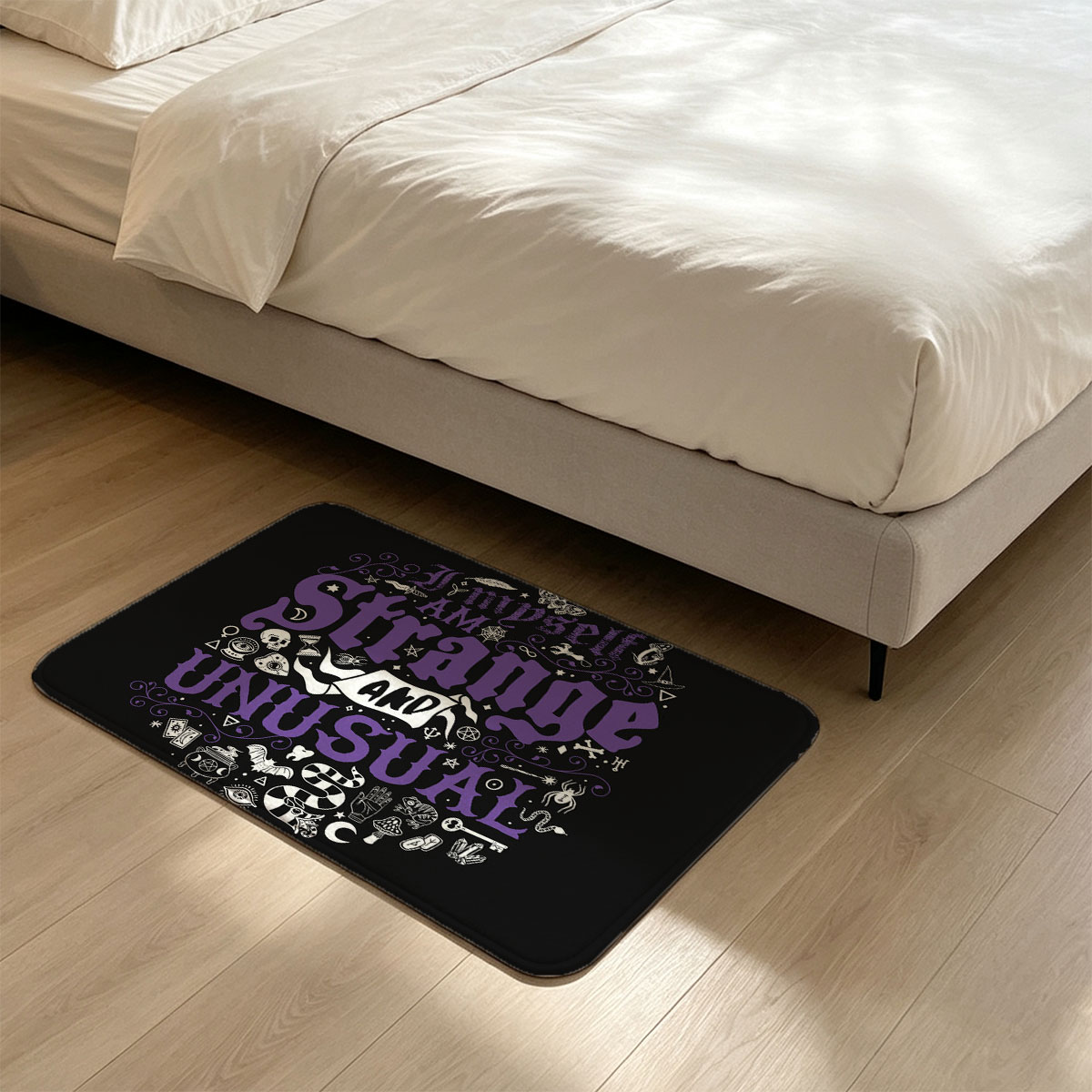 I Myself Am Strange and Unusual: Gothic Typography Art with Mystical Symbols - Flannel floor mat