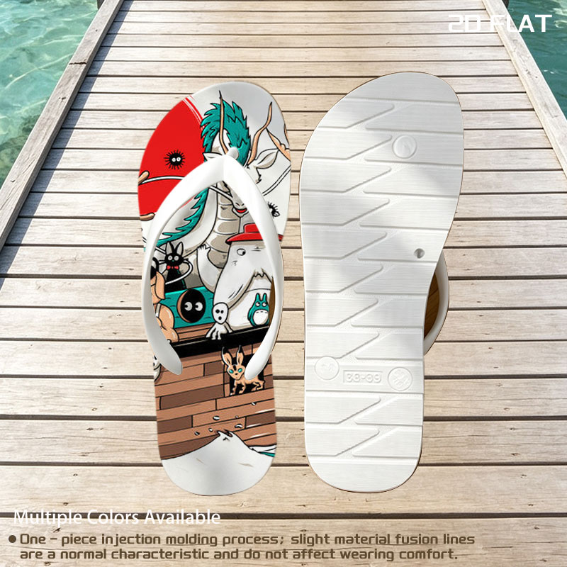 Studio Ghibli Characters Sail in a Wooden Boat with Mythical Creatures and Icons -  flip-flops