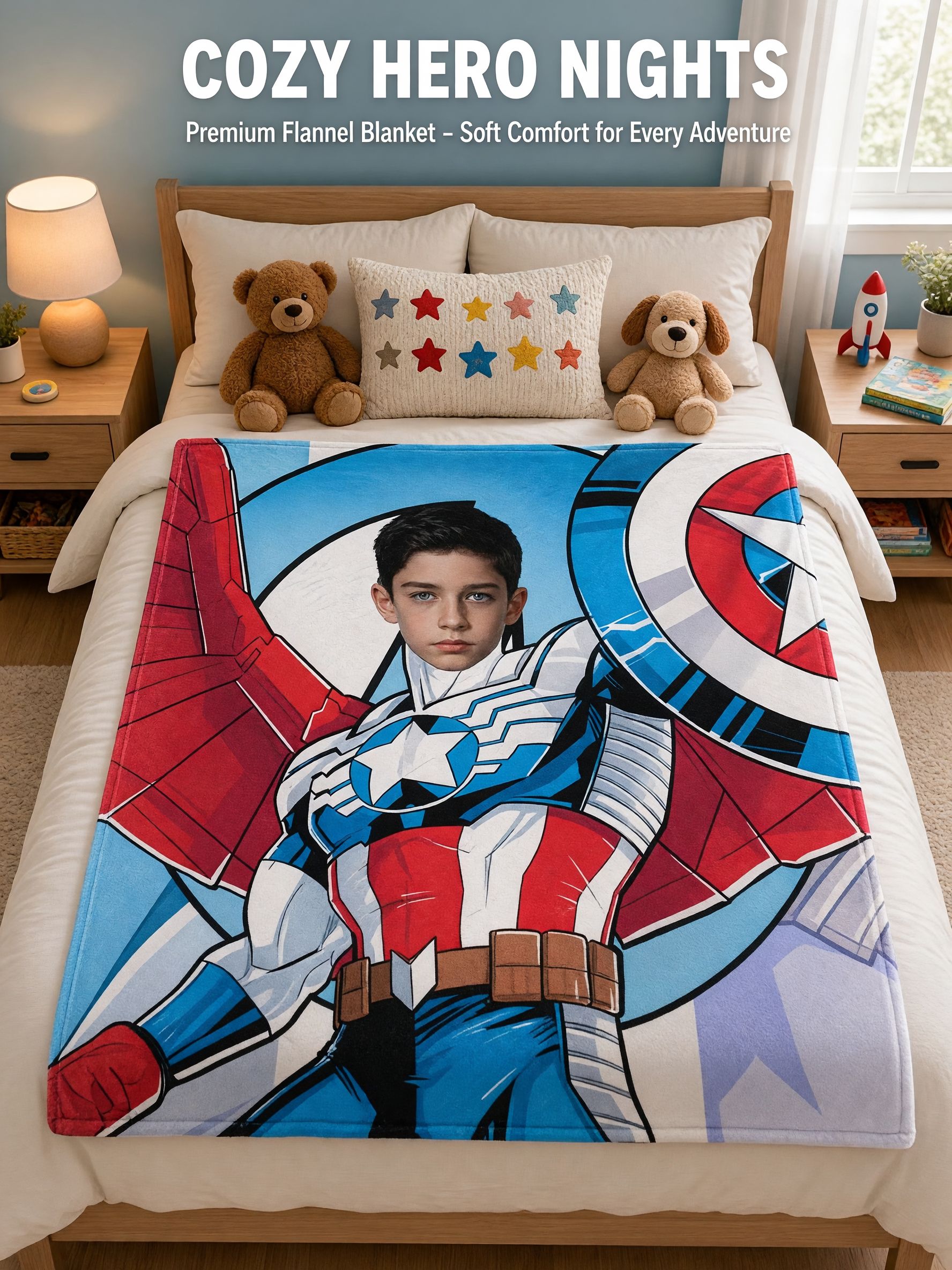 Custom Superhero Photo Fleece Blanket Personalized Face Portrait Throw for Kids and Adults Cozy Birthday Gift