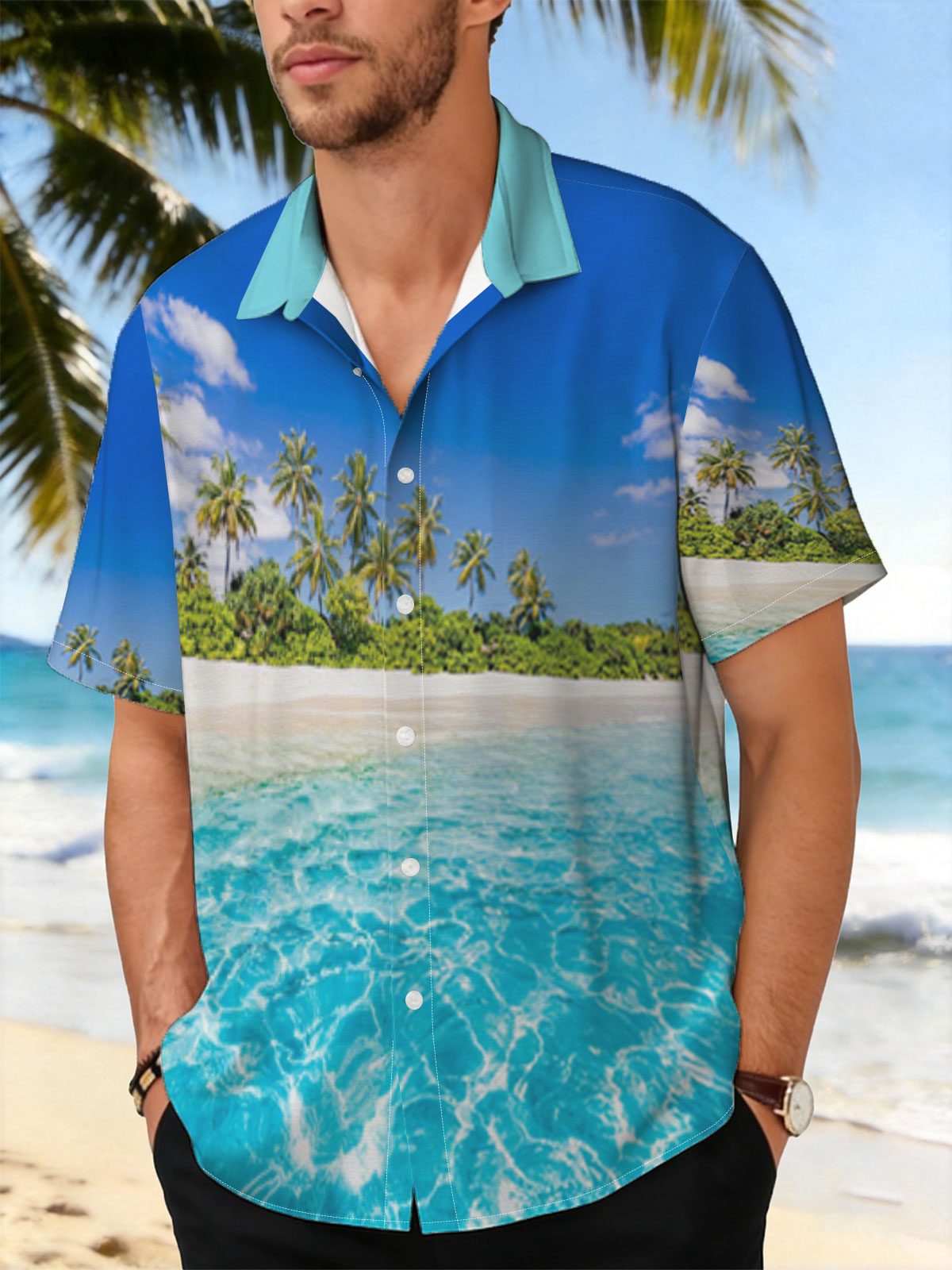 Crystal Clear Waters and Palm Trees on a Tropical Beach -  Shirt