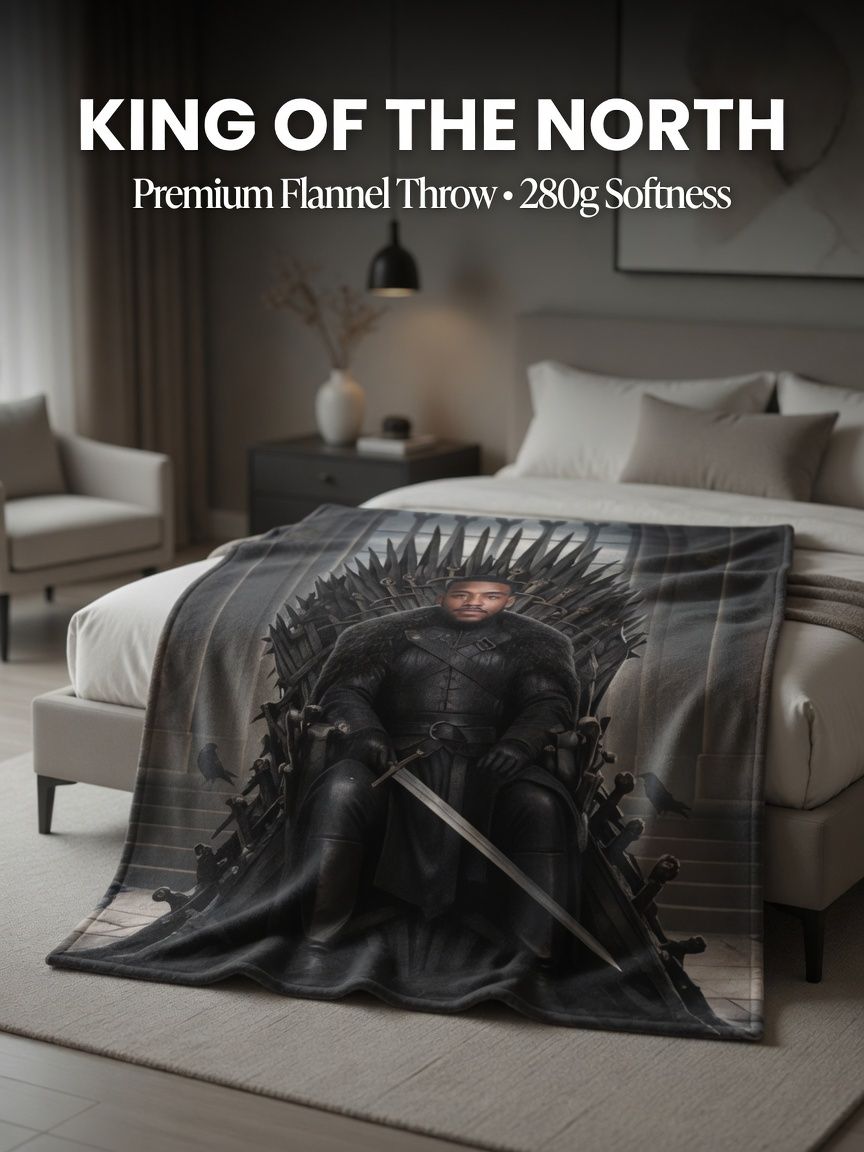 Custom Face Photo Flannel Blanket Personalized Fantasy Throne Warrior Throw for Couch Bed Cozy Novelty Gift