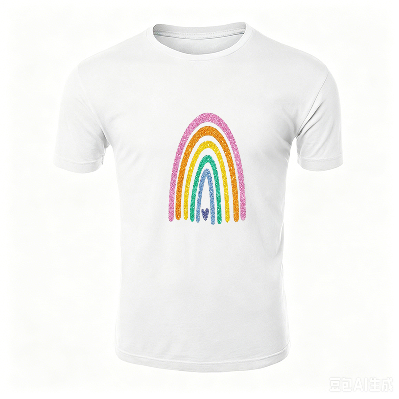 Unisex Classic T-Shirt Rainbow Glitter Print with Heart Design Unisex Classic T-Shirt for Casual Wear, Outdoor Activities, and Everyday Style Perfect for Youth, Teens, and Adults Who Love Bright Colors and Positive Vibes