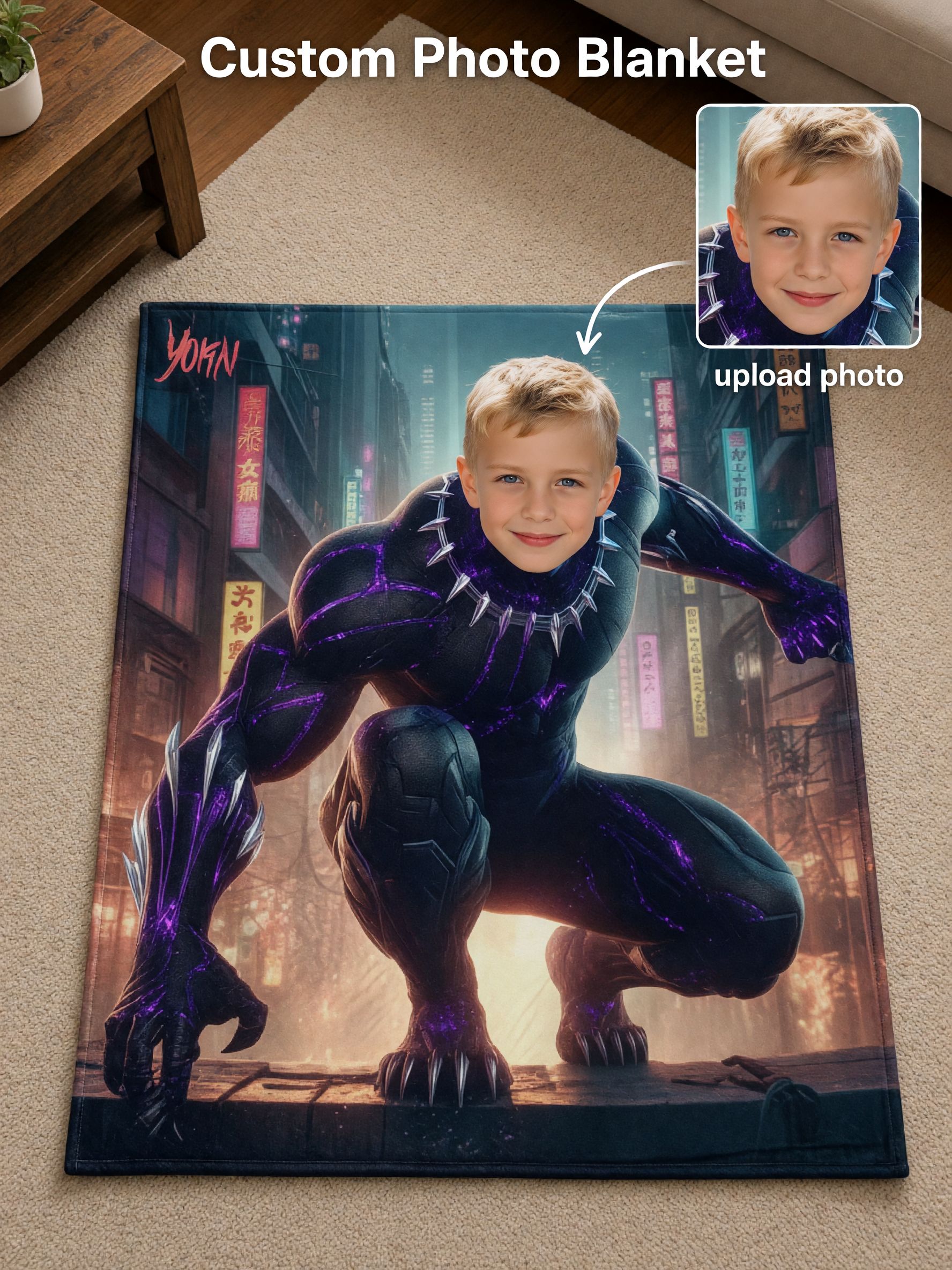 Custom Photo Superhero Flannel Fleece Blanket Ultra Soft Anti Pilling Throw Personalized Face Bed Couch Gift