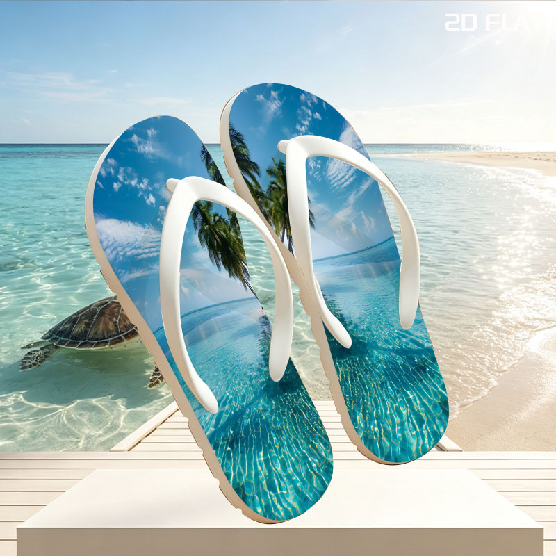 Infinite Pool Meets Azure Sea Under Palm Trees -  flip-flops