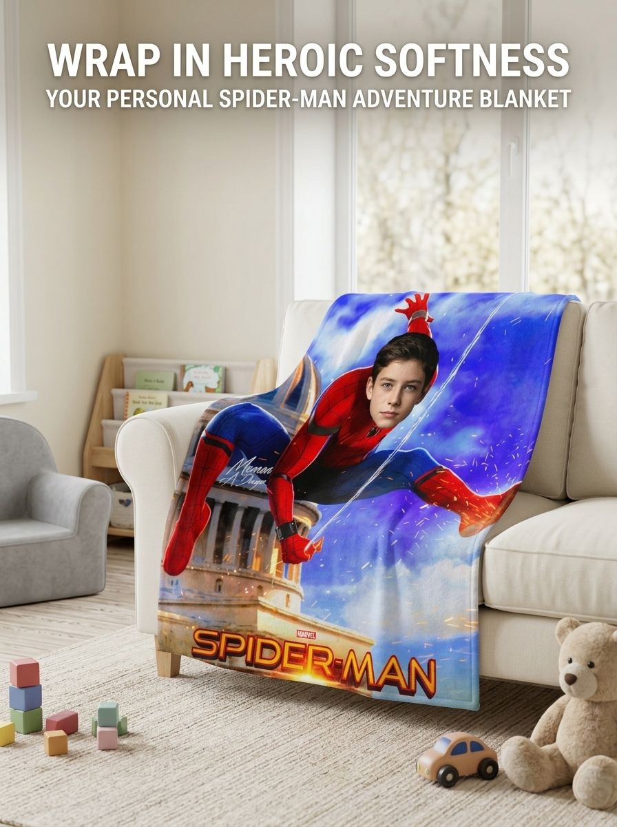 Custom Face Superhero Flannel Throw Blanket Personalized Photo Fleece Bed Sofa Cover Ideal Cozy Gift for Boys and Kids