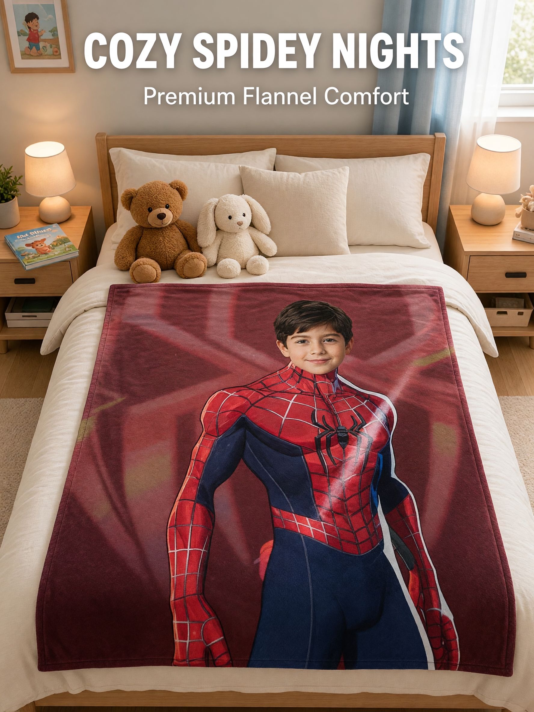 Personalized Custom Face Superhero Flannel Blanket Ultra Soft Fleece Throw for Kids Boys Bedroom Couch Cozy Gift