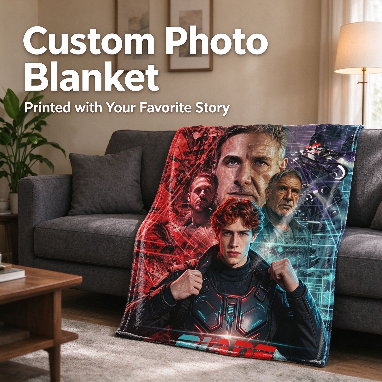 Custom Photo Face Portrait Flannel Throw Blanket Personalized Ultra Soft Cozy Plush Fleece Throw for Bed Couch and