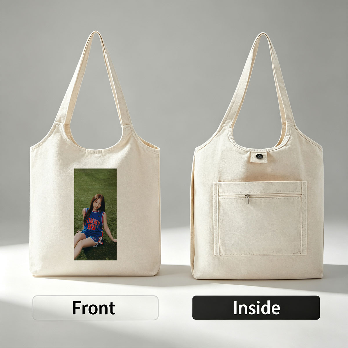 Lisa Blackpink Sports Field Sitting in Tommy 85 Jersey Outfit - Canvas shoulder bags/