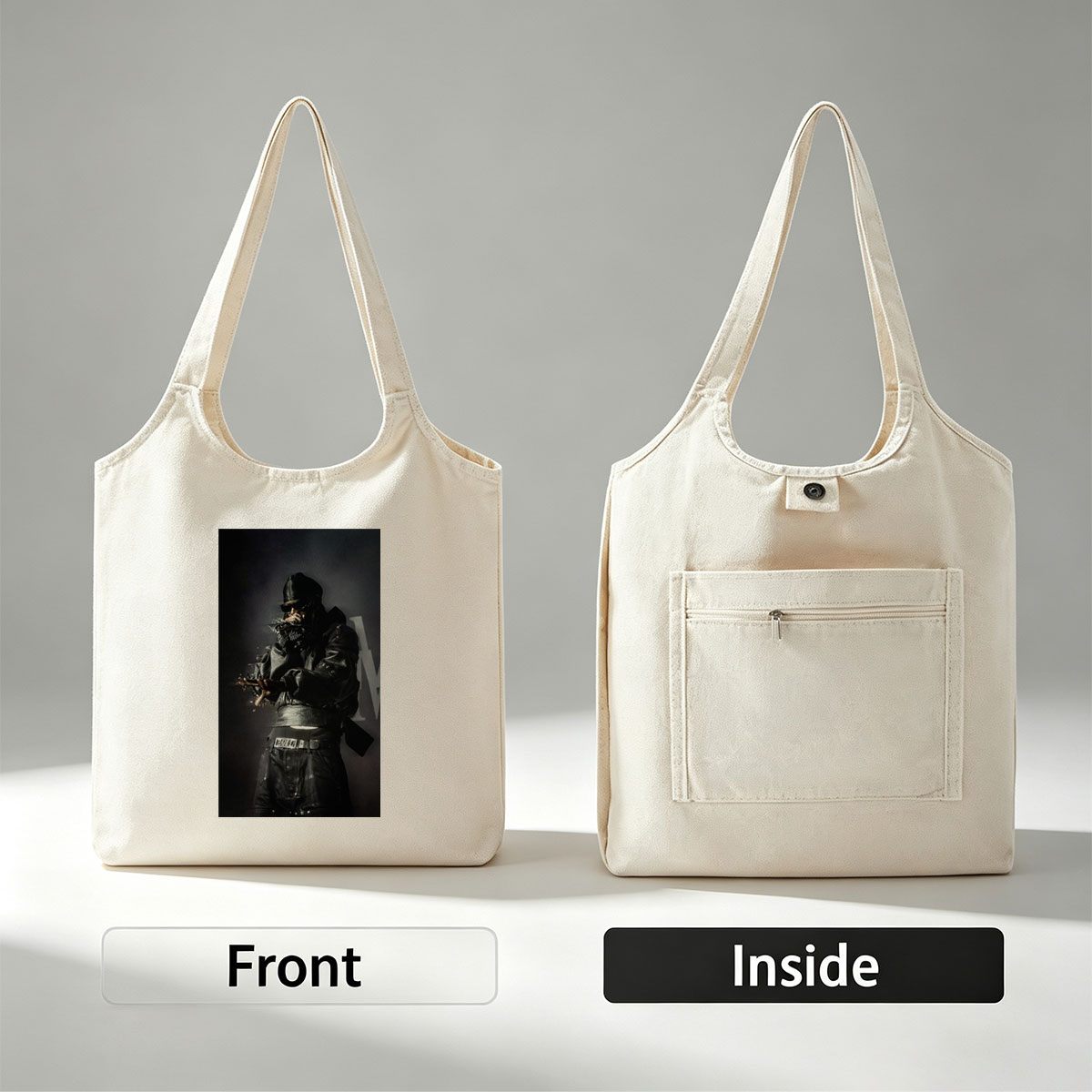 Migos in Performance: Rapper in All-Black Leather Outfit with Microphone on Stage - Canvas shoulder bags/