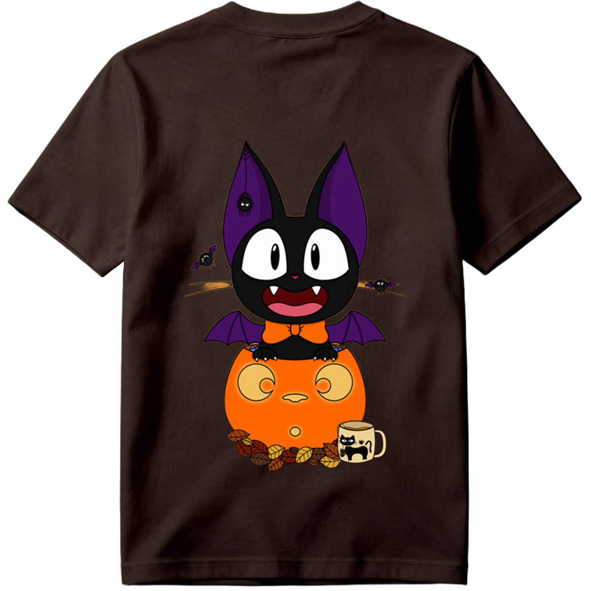 Halloween Cat with Pumpkin and Bat Wings - Tee