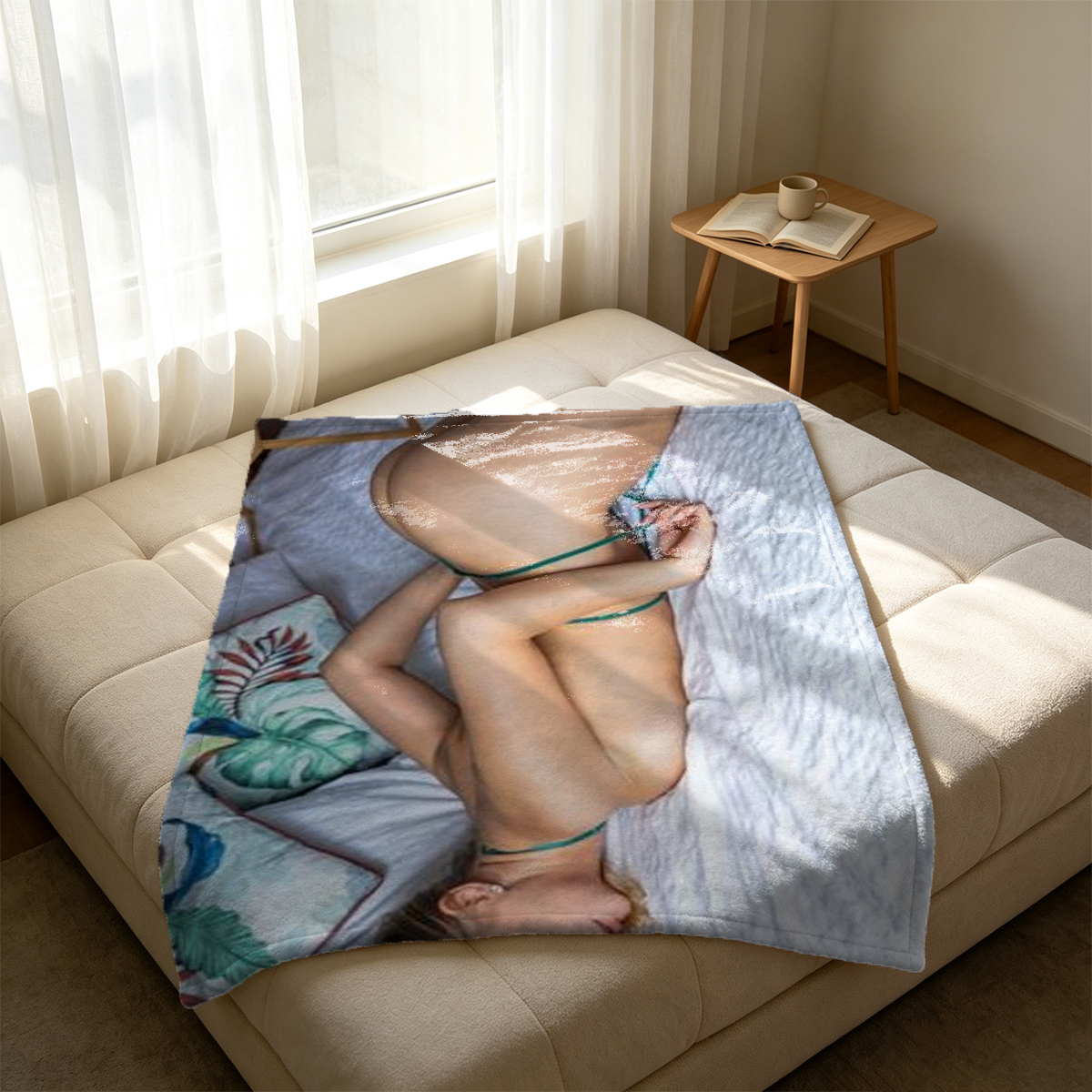 Nude Blonde by the Pool with Cocktail - Blanket