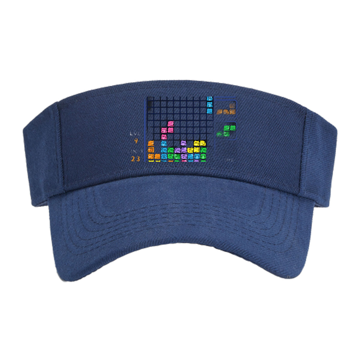Cat Tetris Game Level 9 with Colorful Feline Blocks and Next Piece Preview -  Visor cap