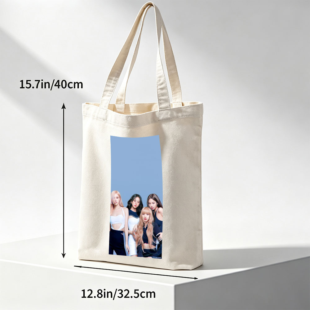 BLACKPINK Group Portrait - Four Members in Stylish Outfits Against Blue Background - Canvas tote bags