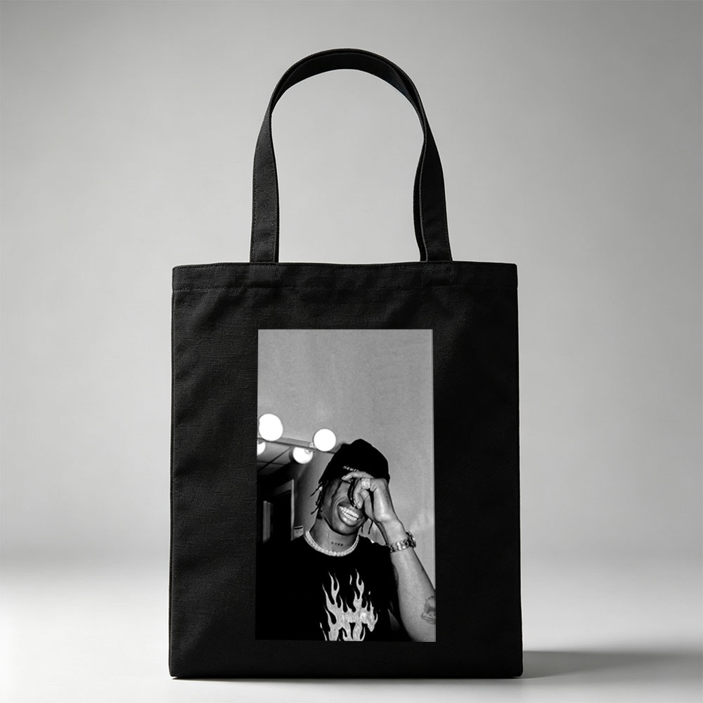 Lil Durk in a Mirror Selfie Wearing a Beanie and Flame Shirt, Smiling with Hand on Face - Canvas tote bags