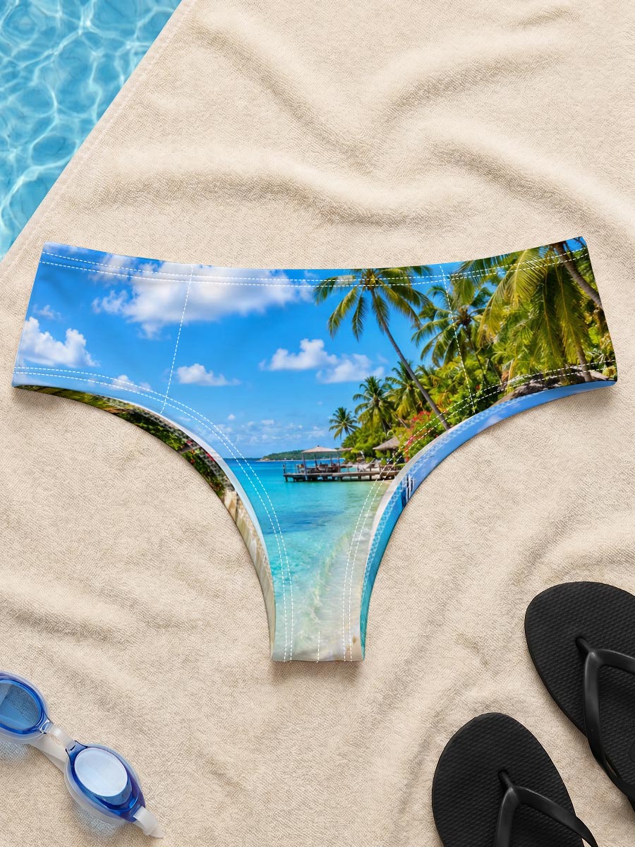Tropical Beach with Palm Trees and Crystal Clear Water -  Men's swim trunks
