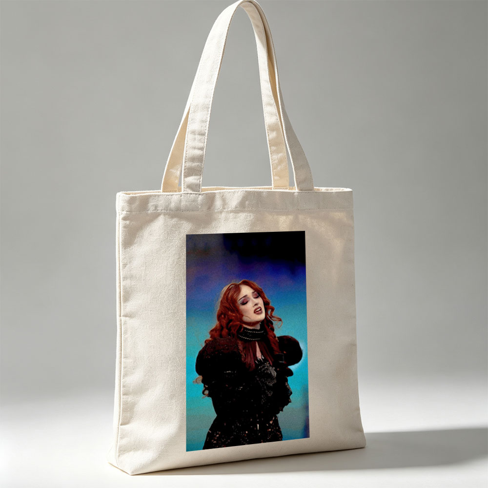 Chloe Grace Moretz in a Dramatic Performance Wearing a Black Lace Outfit with Red Hair and Intense Expression - Canvas tote bags