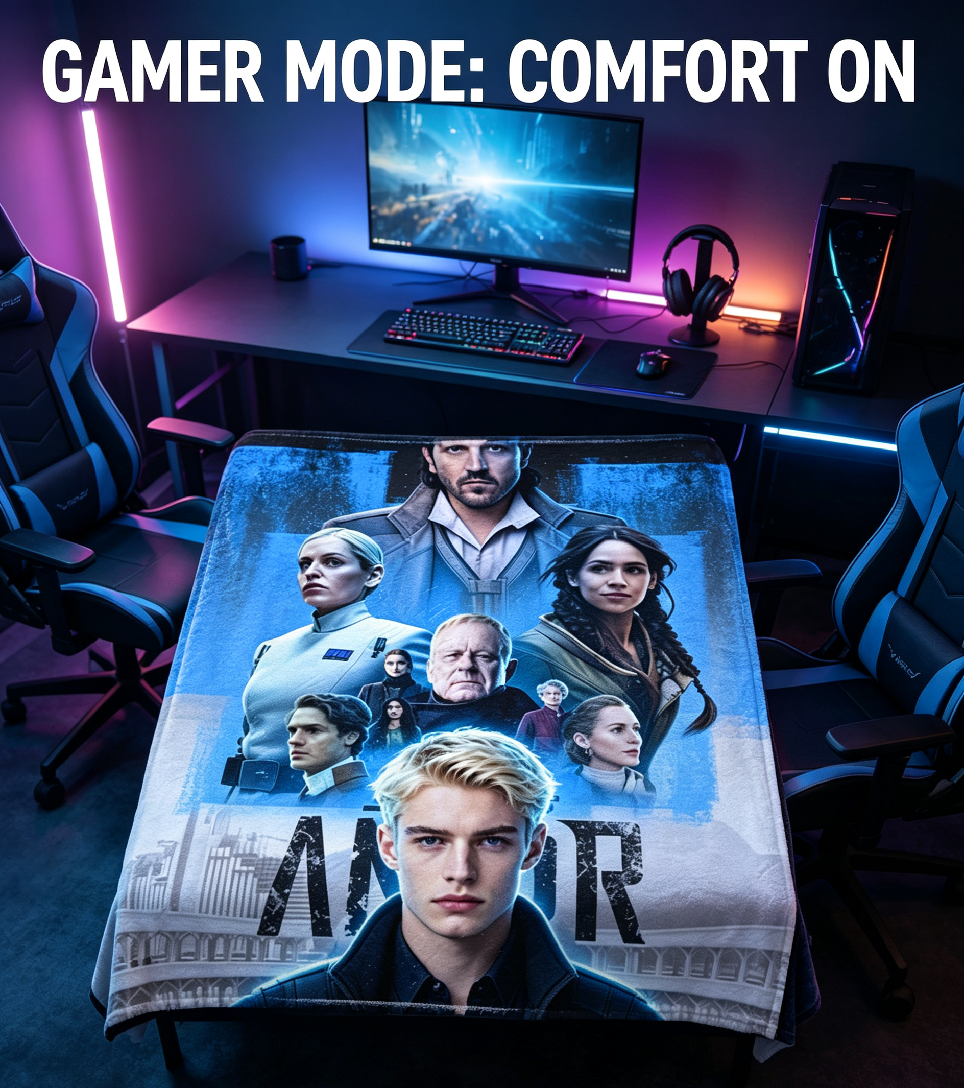 Custom Face Blanket Featuring AI-Generated Sci-Fi Movie Poster Characters Flannel Blanket Perfect for Fans of Space Adventures and Futuristic Themes Ideal as a Unique Gift or Giveaway Item