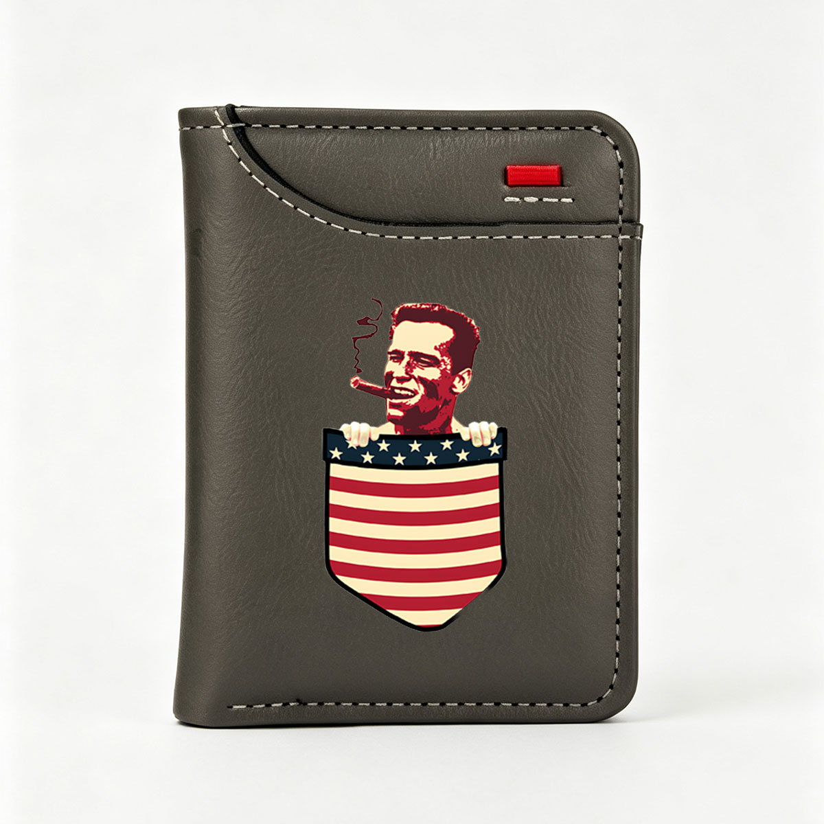 Mickey Rourke with Cigar Holding American Flag Shield - Vertical Style Wallet