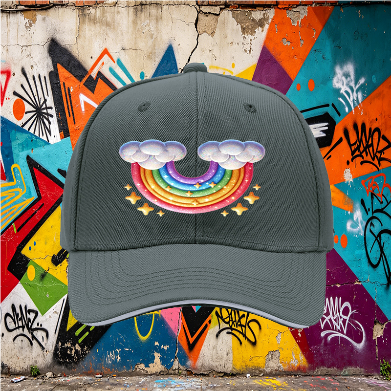 Unisex Classic Sandwich Hat with Rainbow and Cloud Print - Perfect for Outdoor Activities, Festivals, and Casual Wear - Ideal for Adults and Teens Seeking Fun, Colorful Headwear