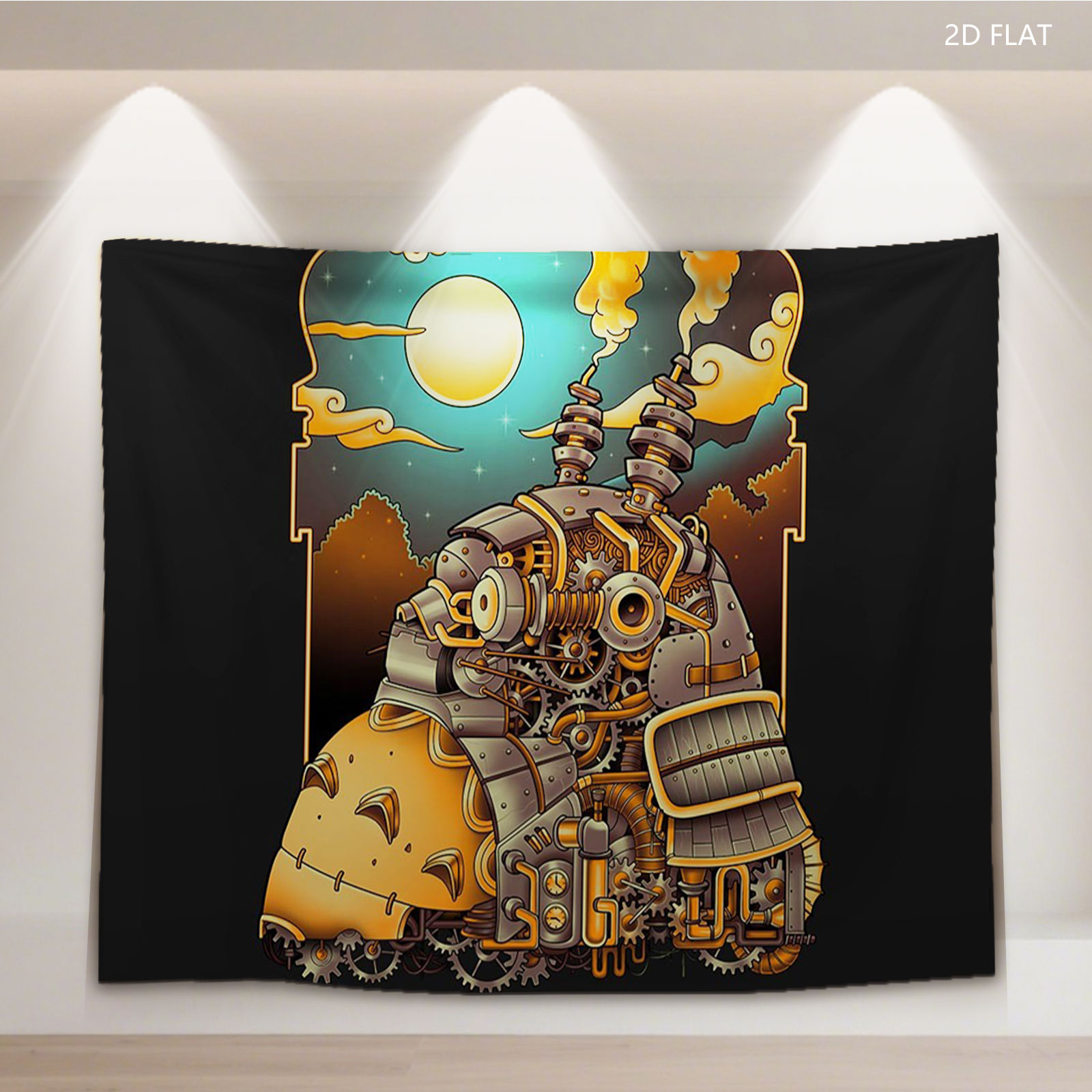 Steampunk Samurai Robot Under Moonlit Sky - Tapestry