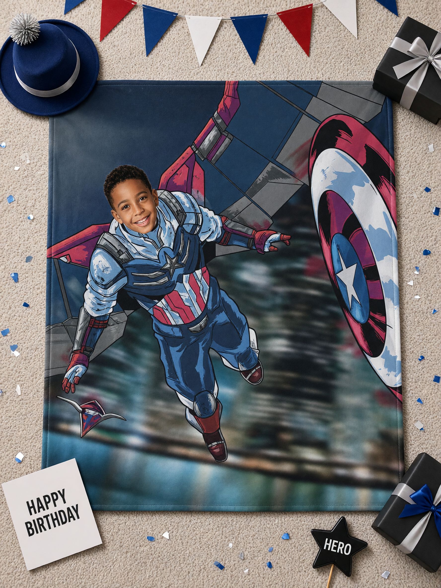 Custom Face Photo Superhero Flannel Fleece Blanket, Ultra Soft Personalized Bed Throw, Ideal Birthday Gift for Kids