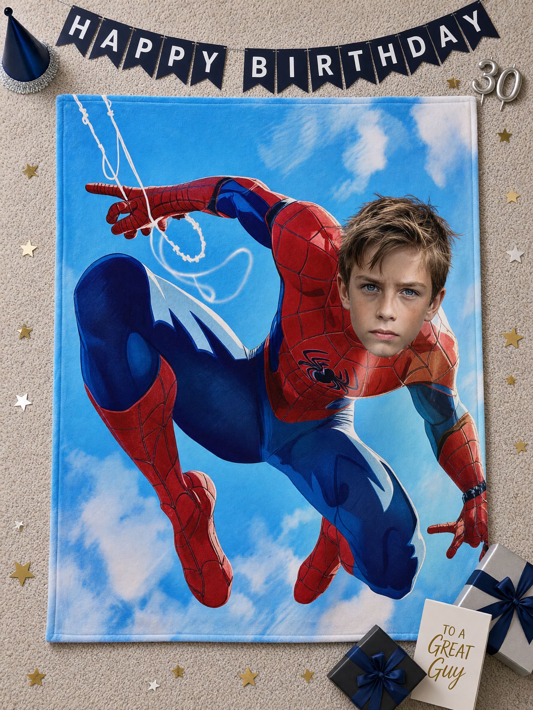 Custom Photo Superhero Flannel Blanket, Personalized Face Throw, Cozy Fleece Keepsake Gift for Kids and Family