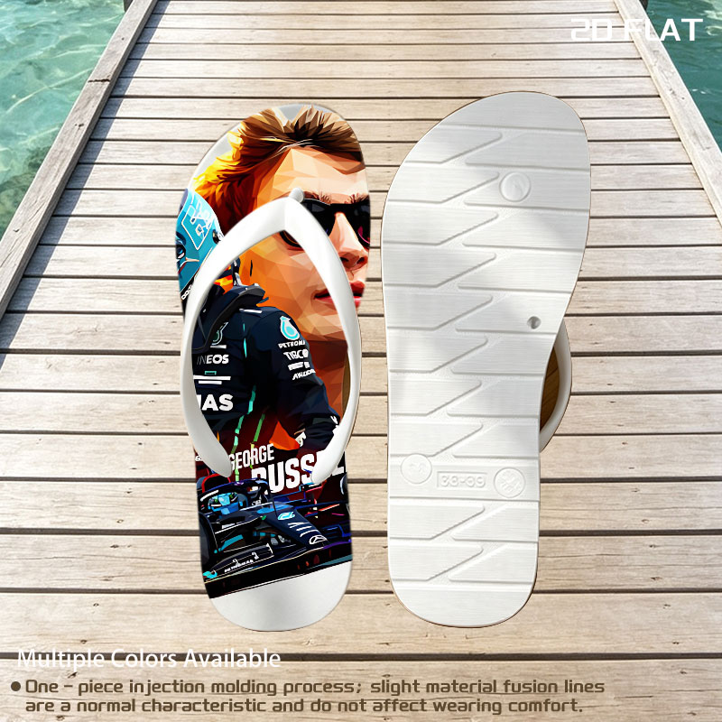 George Russell F1 Driver in Petronas Racing Gear with Formula 1 Car -  flip-flops
