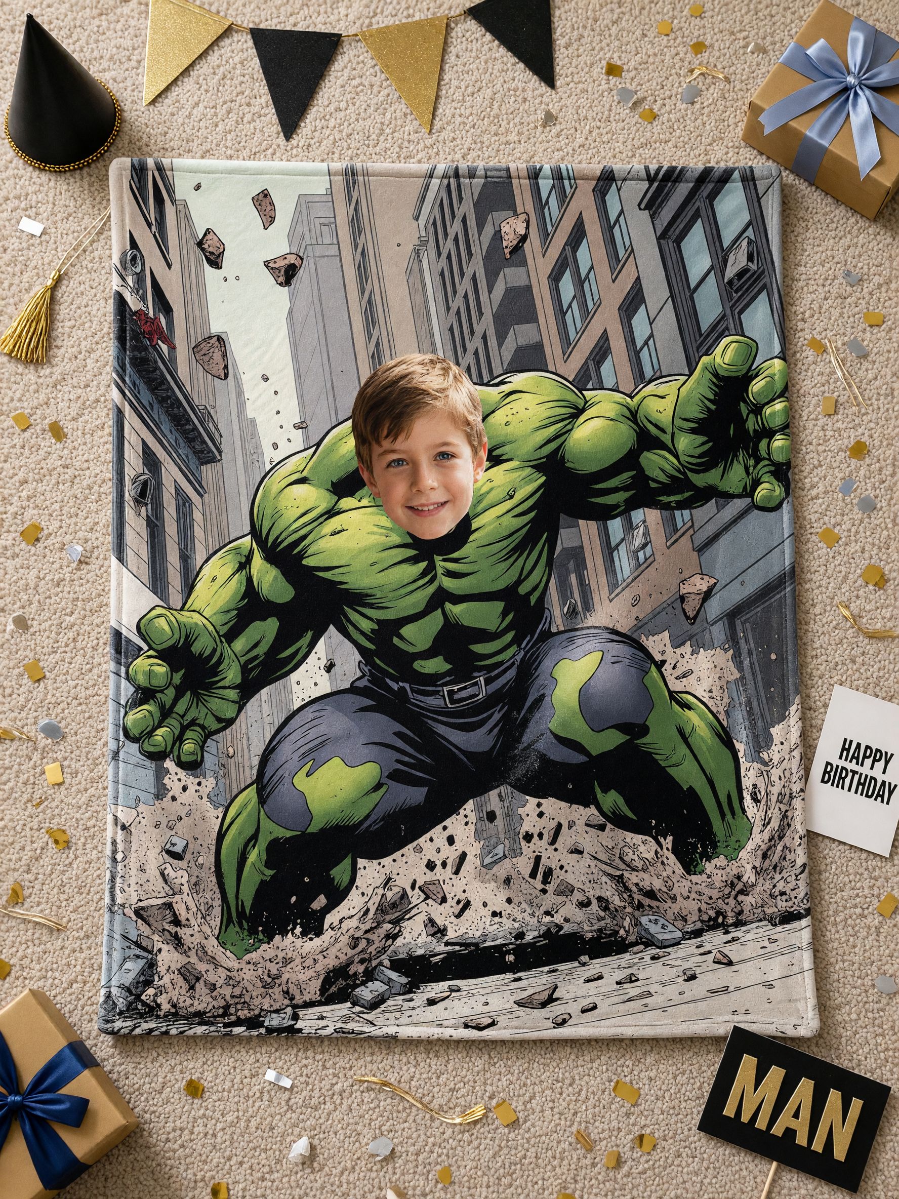 Personalized Superhero Face Photo Blanket Soft Flannel Fleece Throw for Kids and Adults Custom Cozy Gift