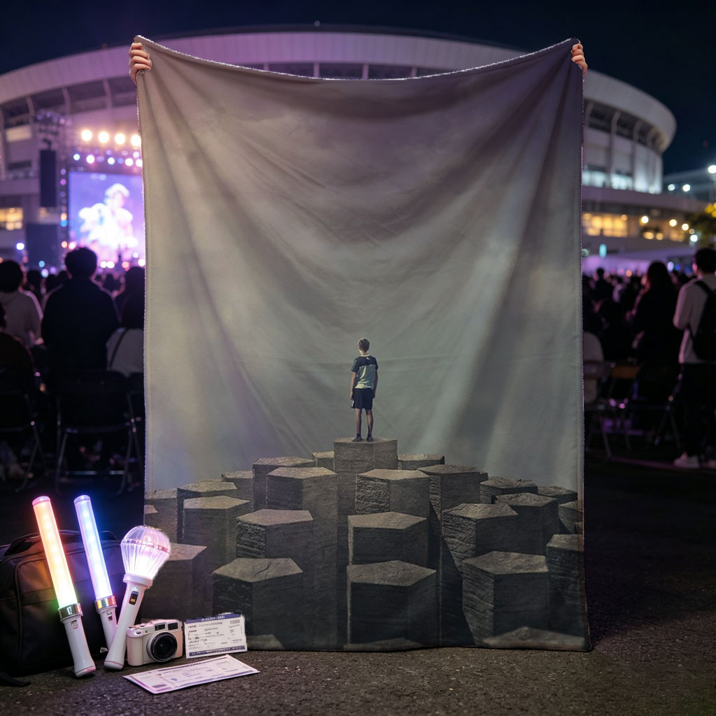 Imagine Dragons Standing on Stone Pillars Under Dramatic Sky - Blankets