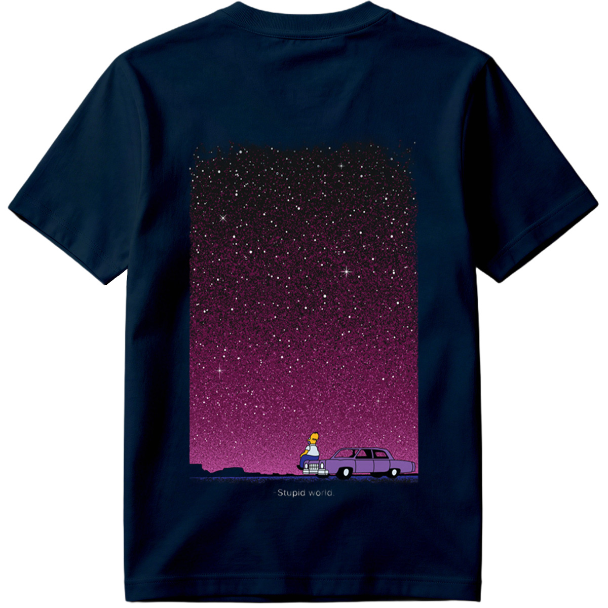 Homer Simpson Stares at the Stars in a Purple Sky - Tee