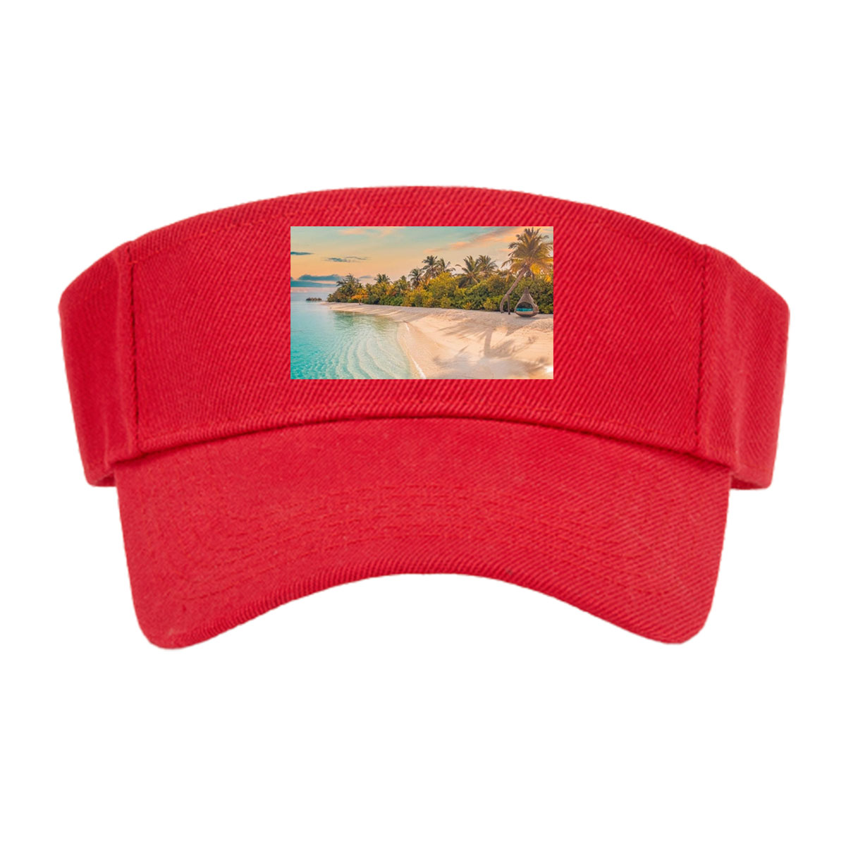 Tropical beach with crystal clear water and palm trees at sunset -  Visor cap