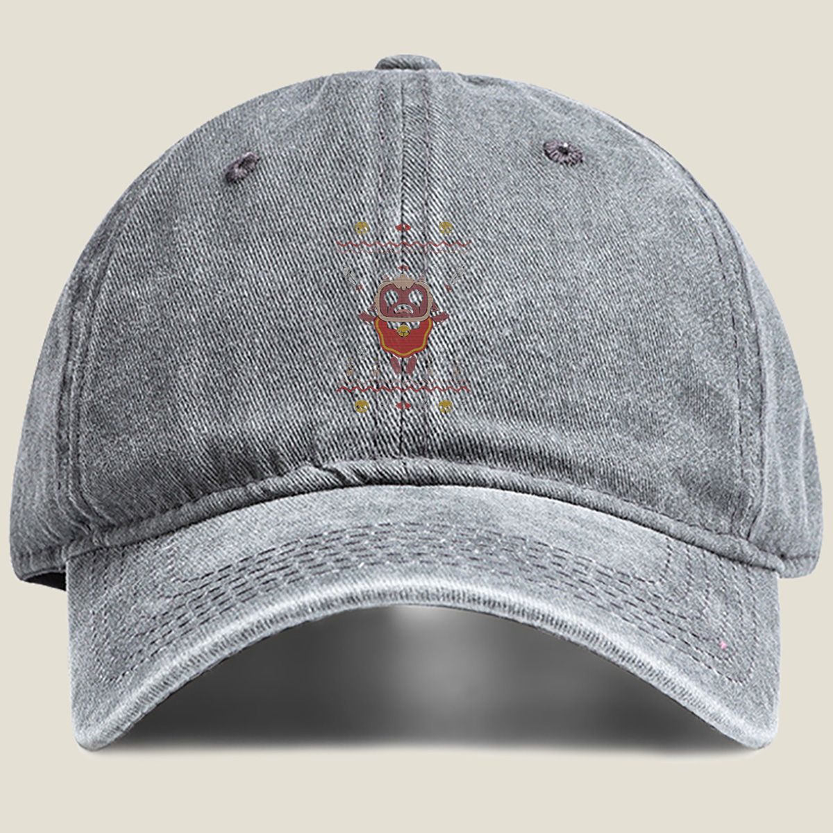 Demon Slayer Christmas Sweater Design - Washed Denim - Baseball Cap