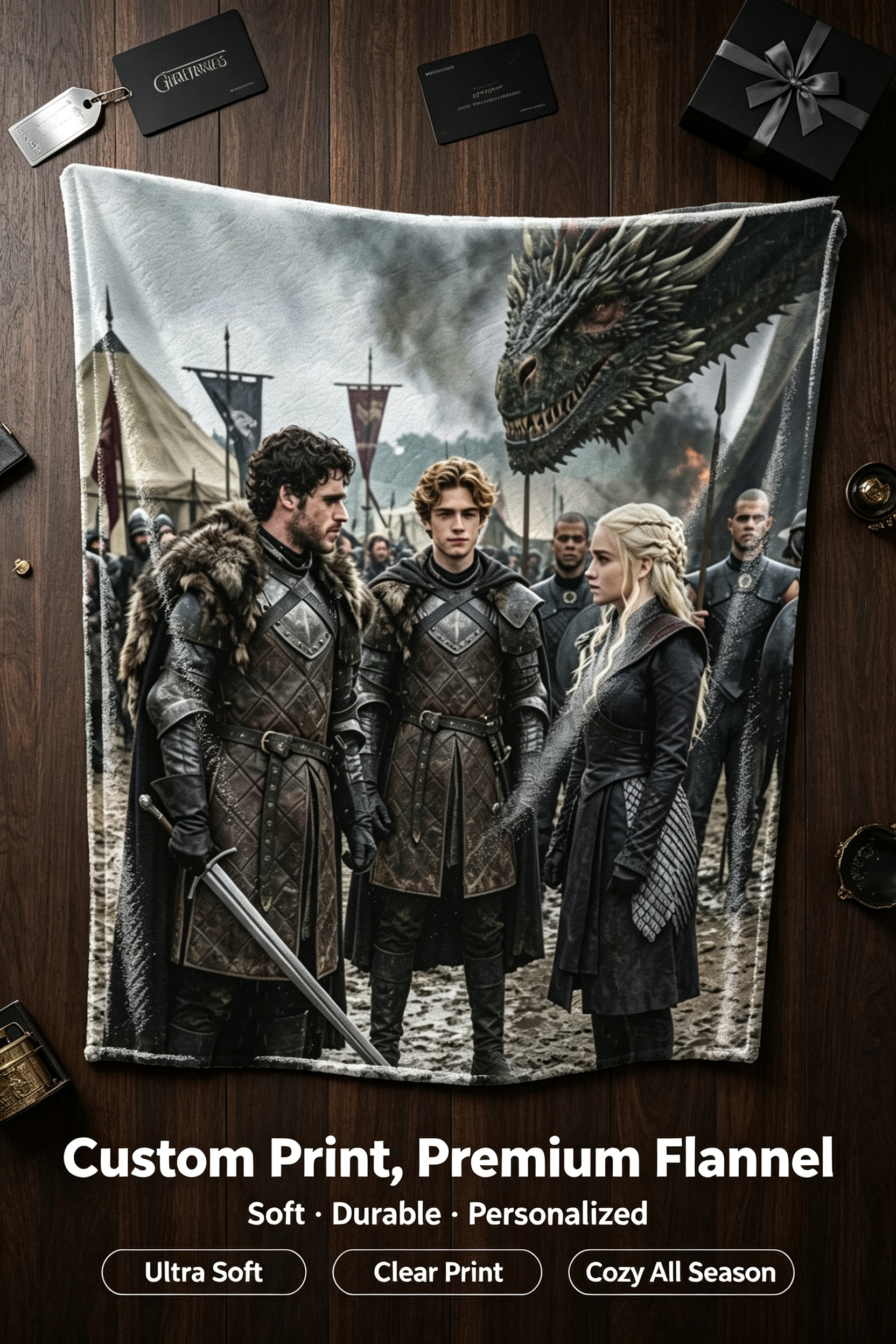 Custom Face Blanket Game of Thrones Characters Flannel Blanket Perfect for Couch Cozy Nights or as a Unique Gift for Fans