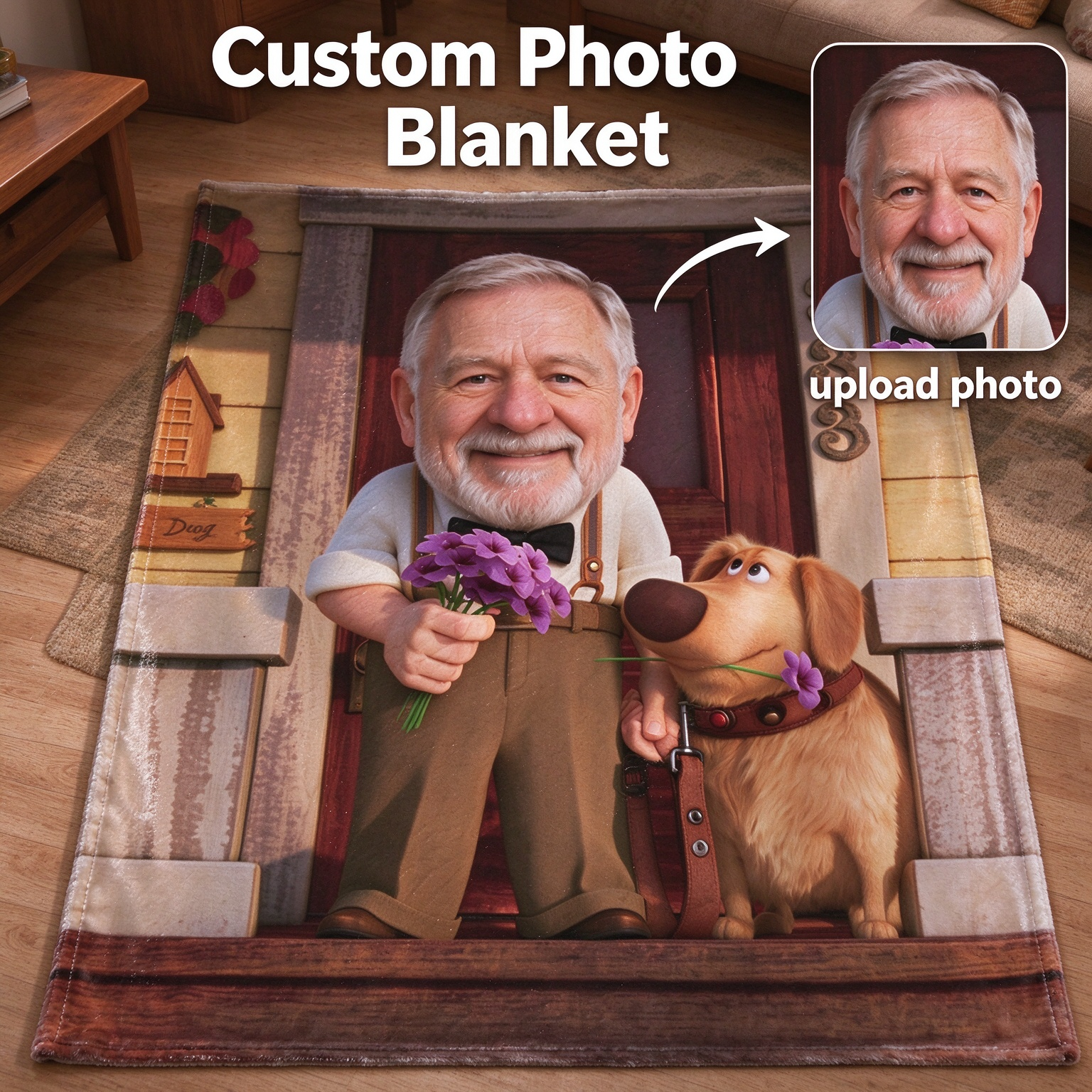 Personalized Custom Face Photo Blanket, Soft Flannel Fleece Throw for Couch and Bed, Heartwarming Keepsake Gift