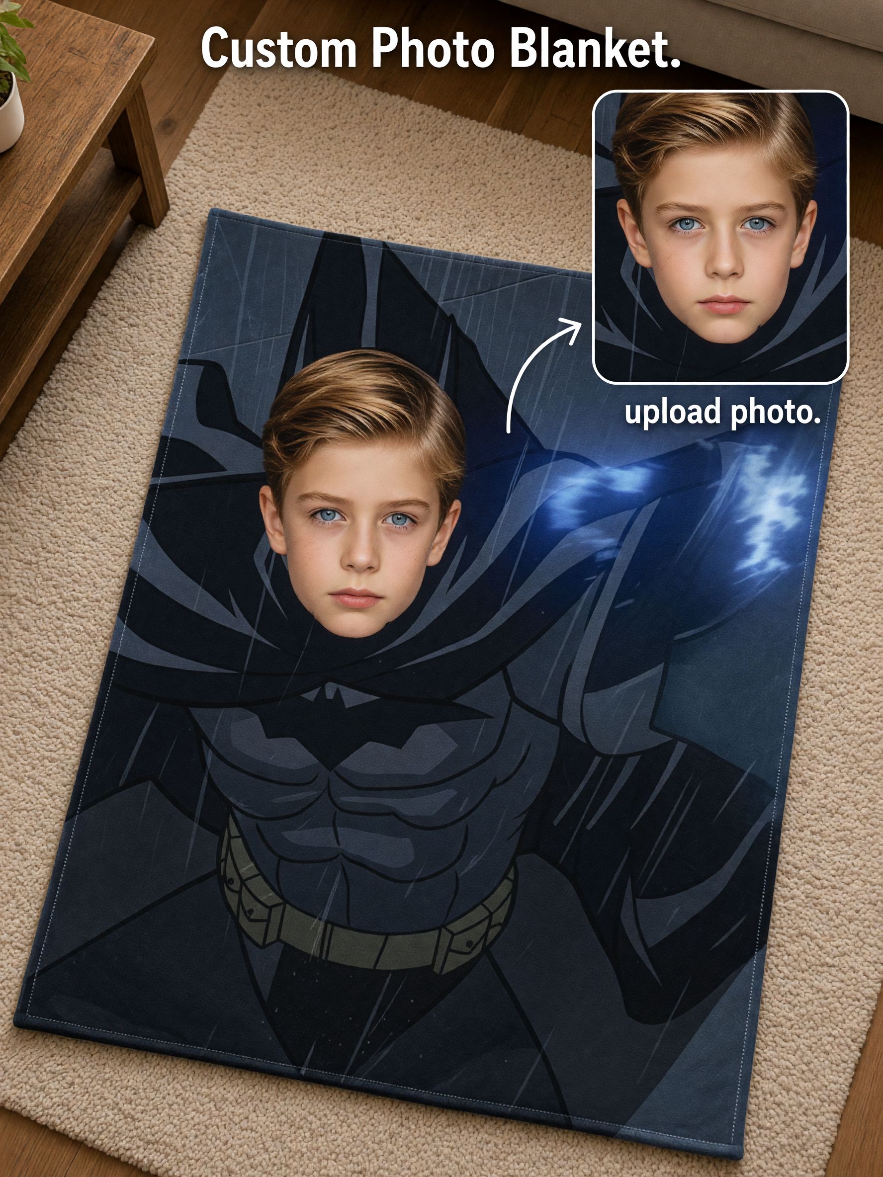 Custom Photo Face Superhero Flannel Blanket Ultra Soft Anti Pilling Throw for Bed Couch Personalized Superhero Gift