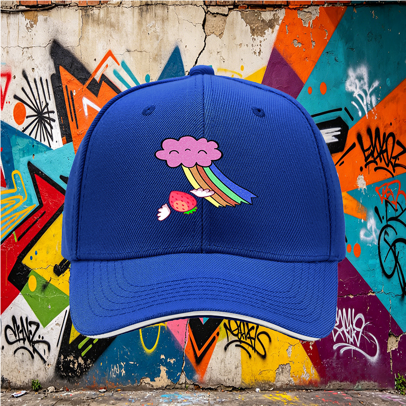 Unisex Classic Sandwich Hat with Strawberry Wings and Rainbow Cloud Print | Perfect for Casual Outings, Festivals, and Everyday Wear | Ideal for Teens and Adults Seeking Fun, Colorful Headwear