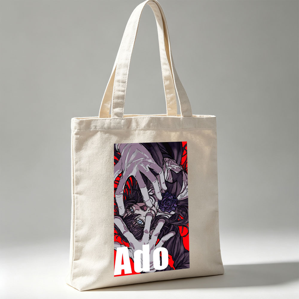 Ado - Dramatic Portrait with Hands and Rose on Red Background - Canvas tote bags