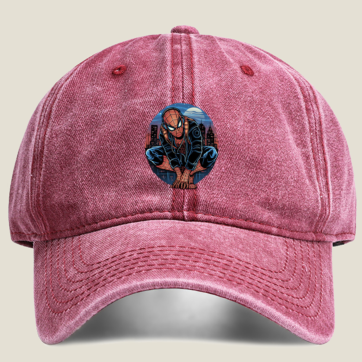 Spider-Man in Urban Night Scene - Washed Denim - Baseball Cap
