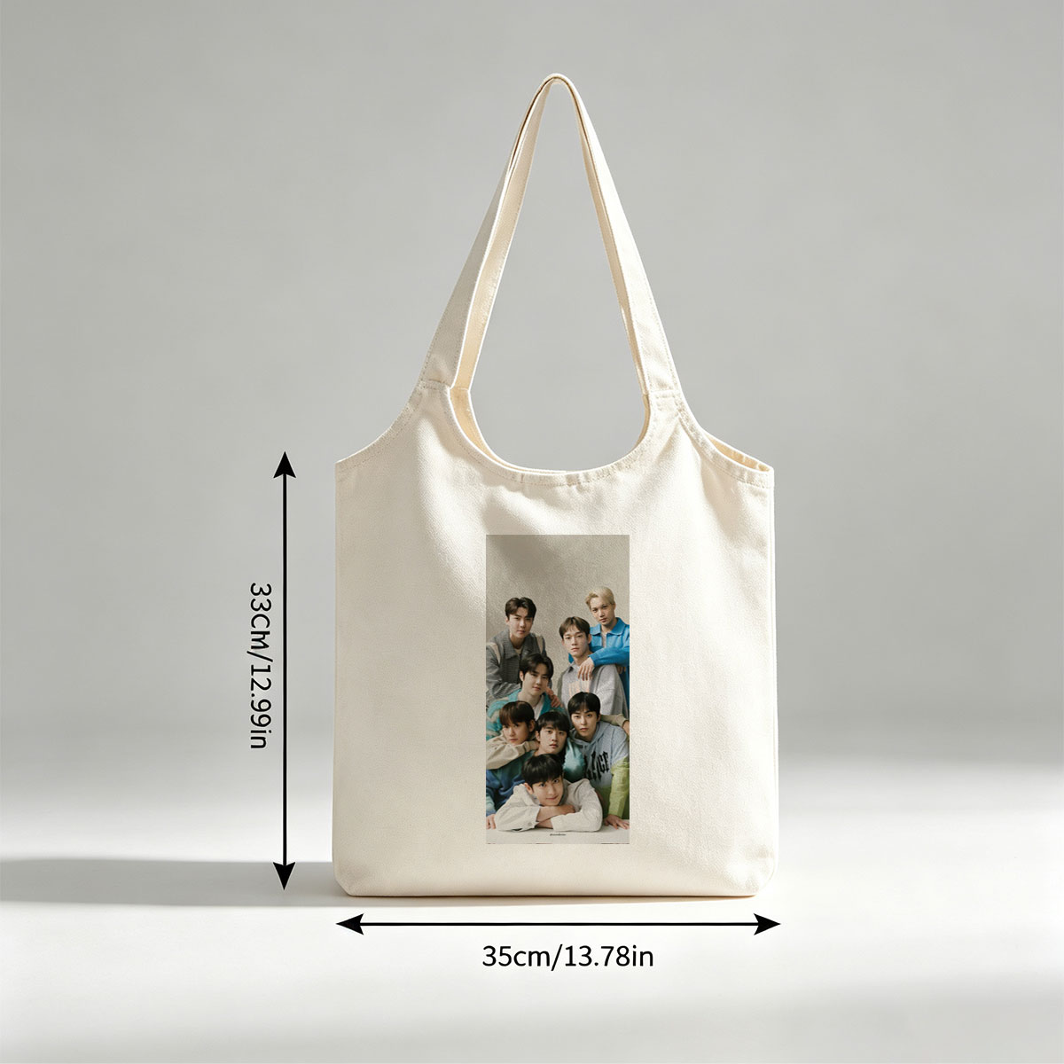 SEVENTEEN Group Photo - Members Posed Together in Casual Outfits on a Neutral Background - Canvas shoulder bags/