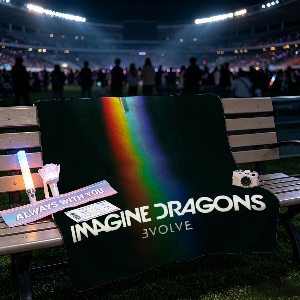 Imagine Dragons Evolve Album Cover with Rainbow Light Beam and Floating Figure - Blankets
