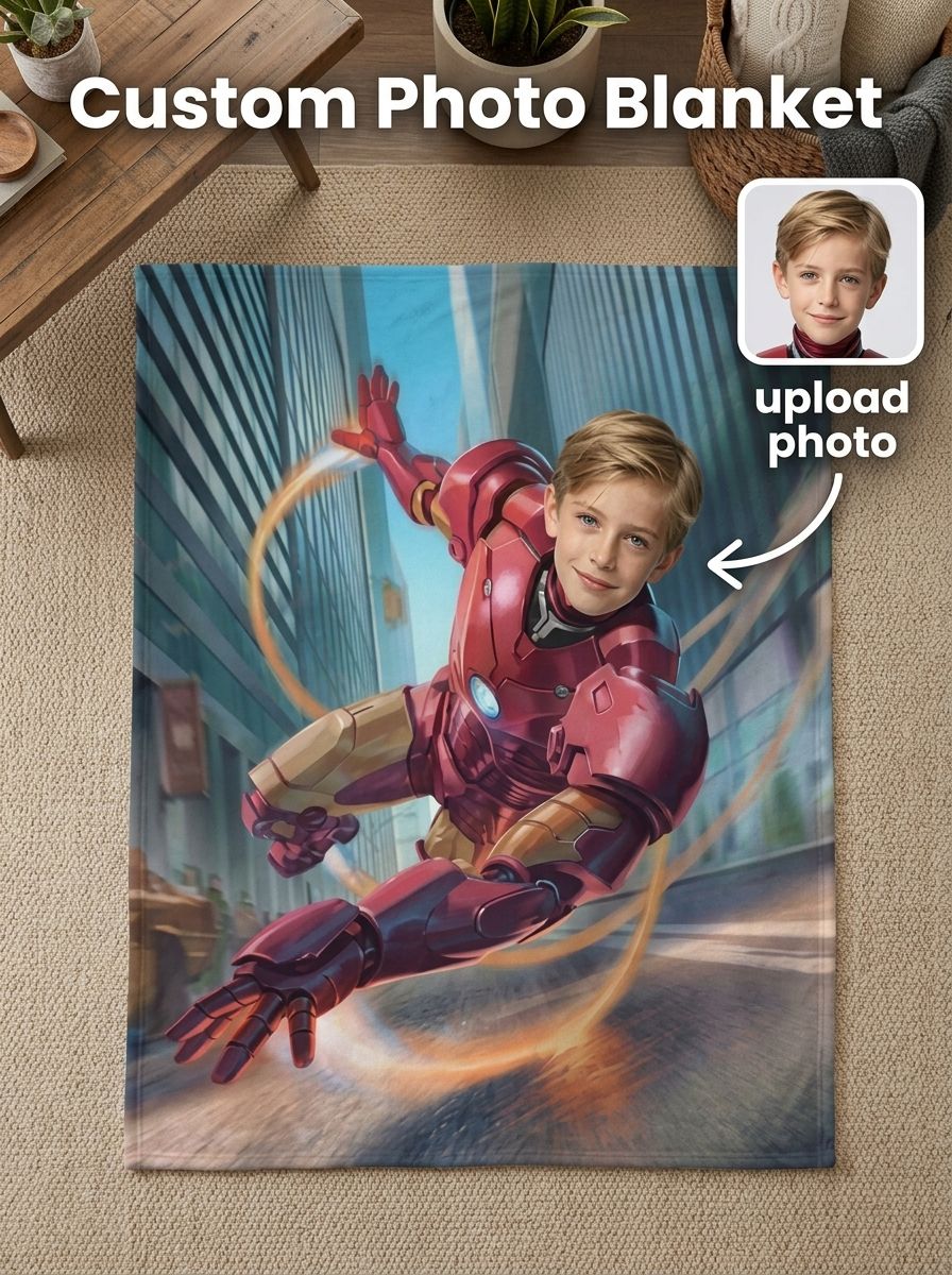 Personalized Custom Face Superhero Flannel Blanket Ultra Soft Plush Photo Throw Ideal Keepsake Gift for Kids and Family