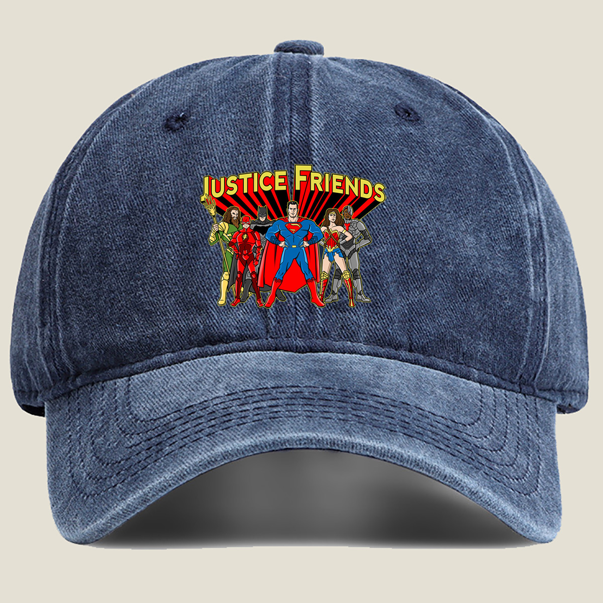Justice League: Superman, Batman, Wonder Woman, The Flash, Aquaman, Cyborg - Washed Denim - Baseball Cap
