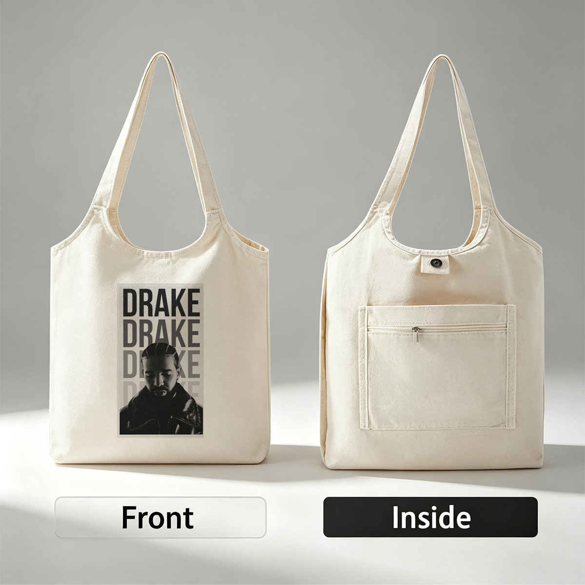 Drake in a Bold Monochrome Portrait with Stacked Name Typography - Canvas shoulder bags/