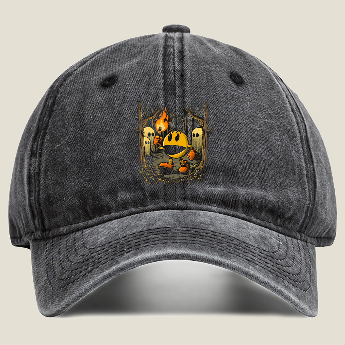 Pac-Man in the Haunted Forest - Washed Denim - Baseball Cap